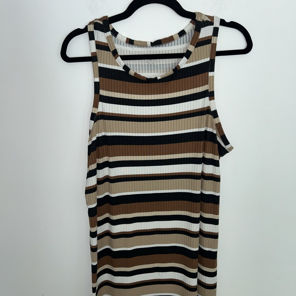 No Boundaries XL (19) Maxi Brown Black Tan Striped Sleeveless Summer Dress Junio